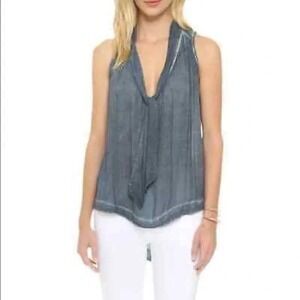 Free People Washed Blue Sleeveless Draped V Neck Flowy Tank Top Small